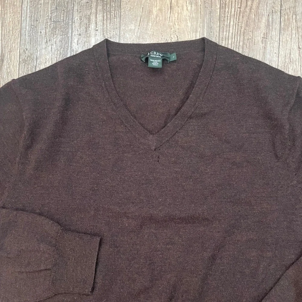 J Crew Italian Merino Wool V Neck Sweater Men's Large Dark‎ Brown